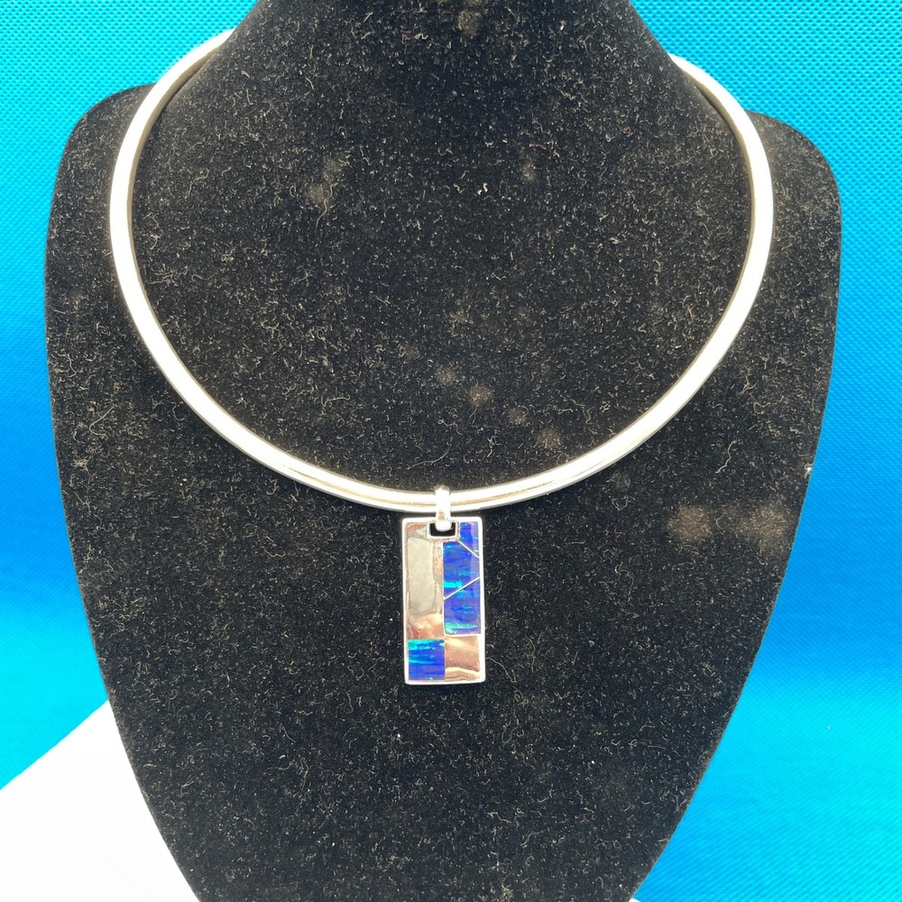 Havana Sterling Silver Women OS Opal Inlaid Torque Collar Necklace